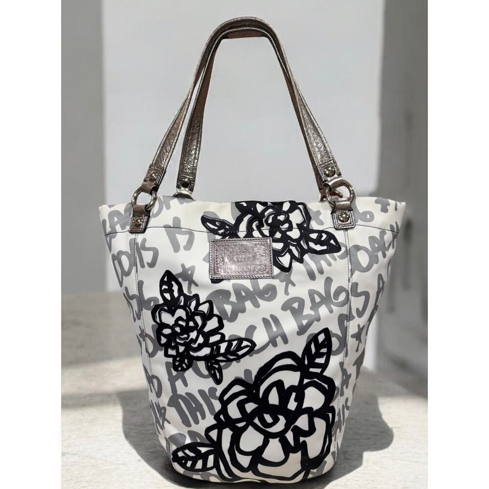 Y2K Coach 14735 Poppy Floral Graffiti North South Tote Bag - Picture 2 of 12